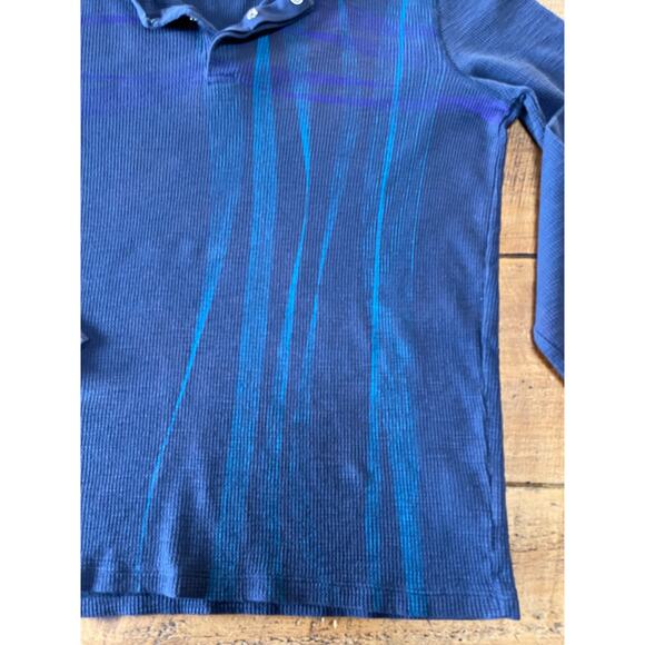 Mens Armani Exchange Blue Long Sleeve Waffle Knit Henley‎ Sleeve Buttons Size L - Picture 6 of 9